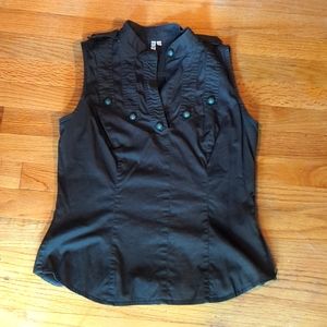 Military style green sleeveless blouse